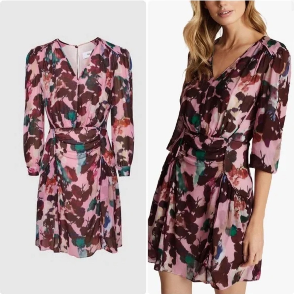 Reiss Pink and Brown Floral Mini Dress
